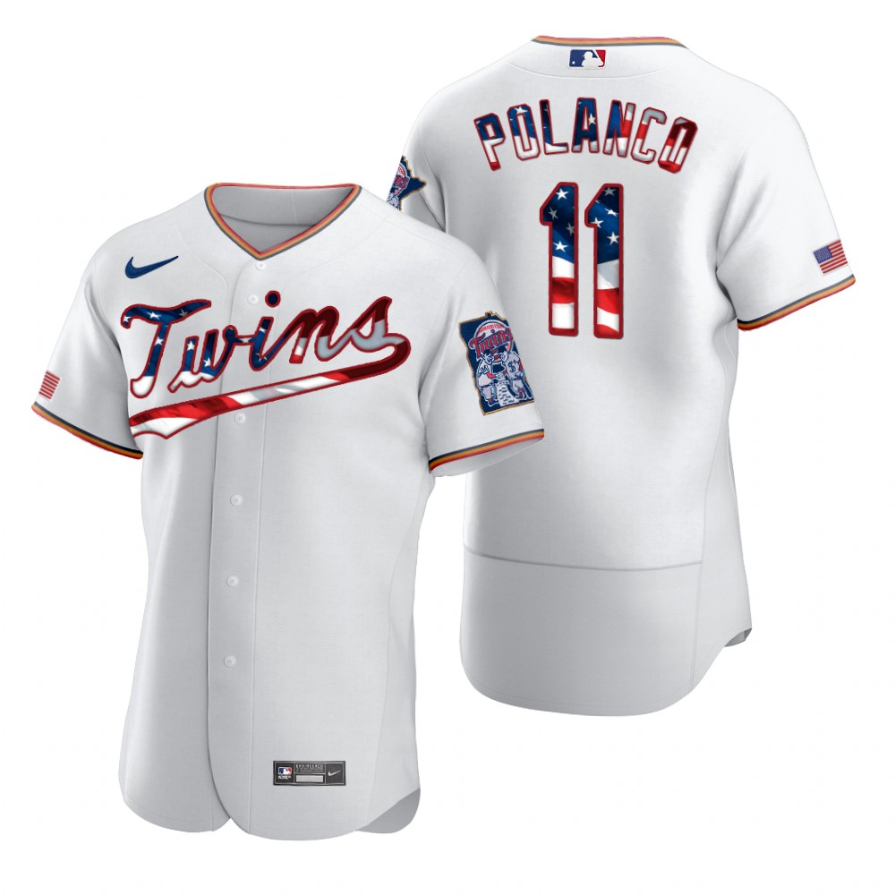 Minnesota Twins #11 Jorge Polanco Men Nike White Fluttering USA Flag Limited Edition Authentic MLB Jersey->mlb dust mask->Sports Accessory